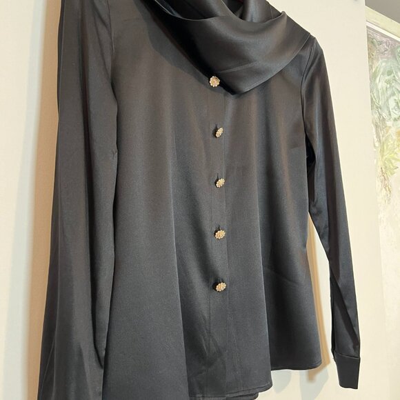 Silk fancy black blouse size S. New - Picture 3 of 6